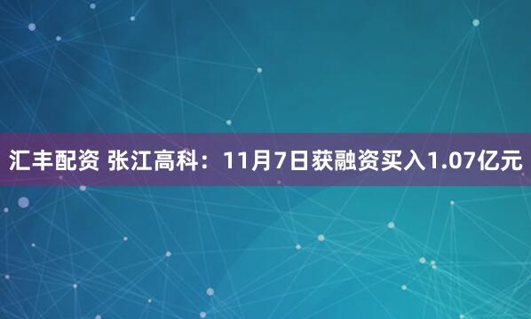 汇丰配资 张江高科：11月7日获融资买入1.07亿元